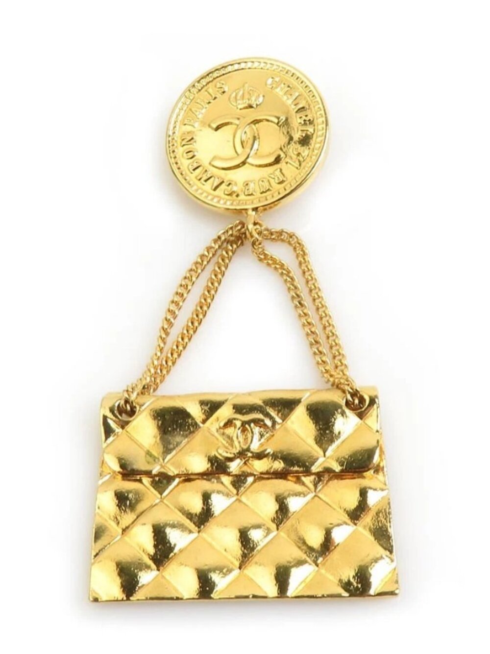 Auth CHANEL CC Logo Bag Motif Brooch Gold Metal - e61202i